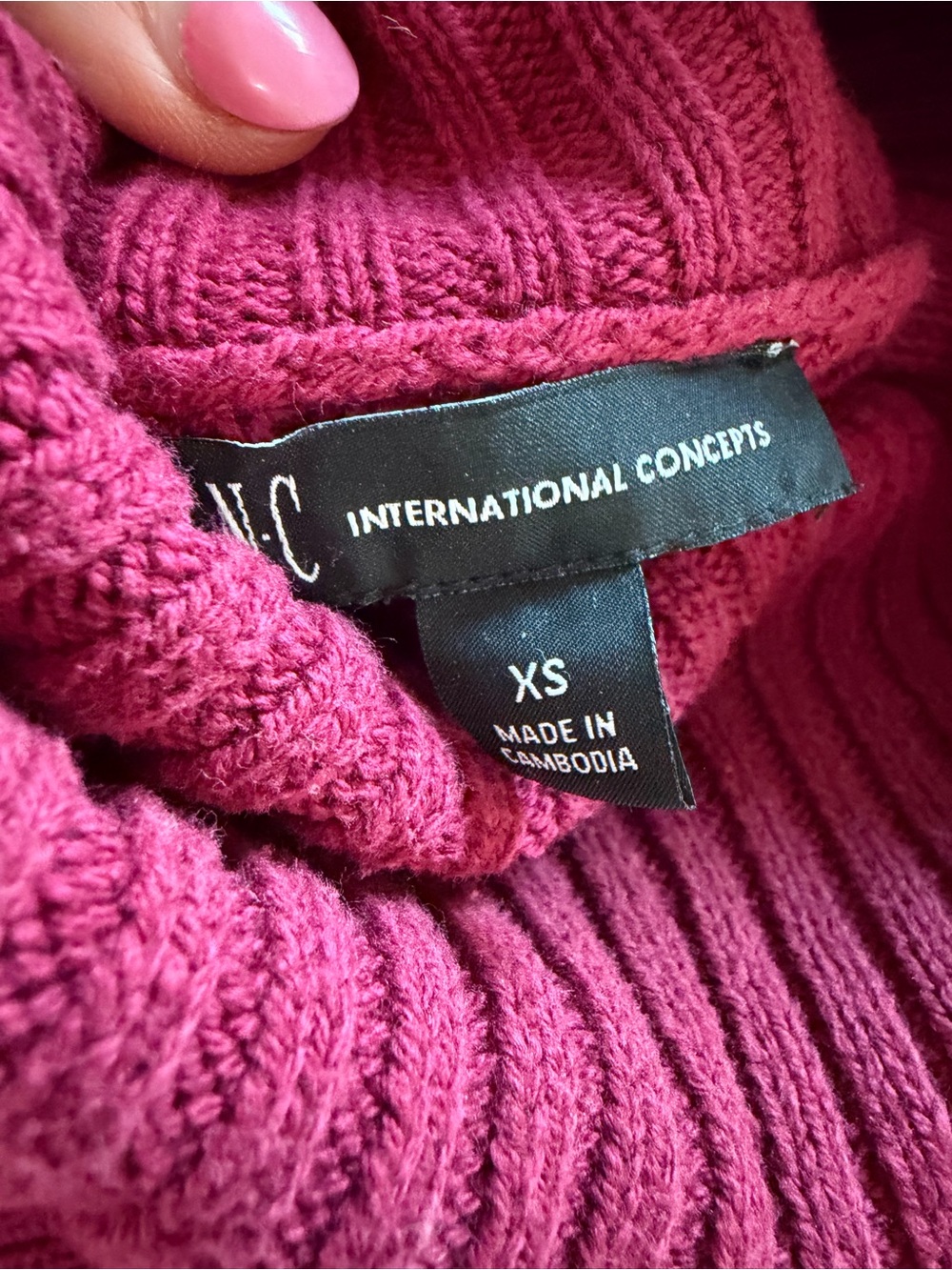 INC Deep Berry Autumn Sweater Dress Cotton Blend Comfy Size XS - Picture 7 of 8